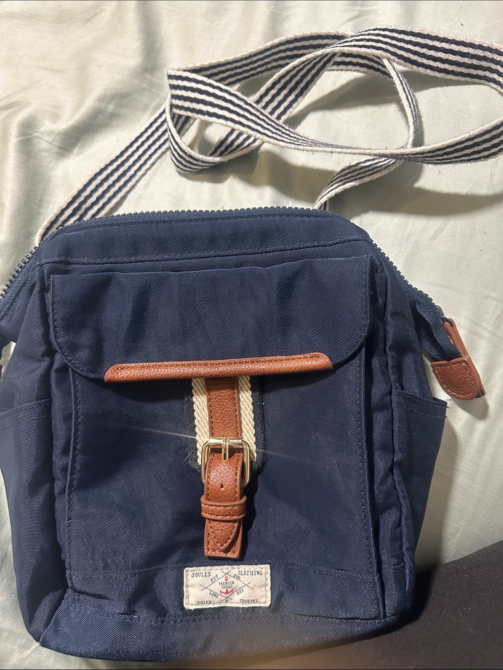 Joules Navy Messenger Bag with Brown Trim